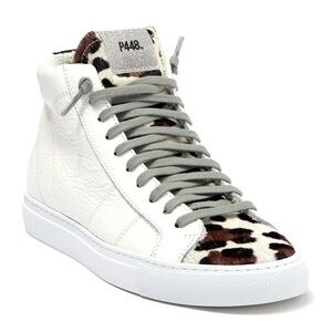 P448 Star You Can Surf Leather High Top Sneakers, Cheetah Calf Hair, Women’s 36